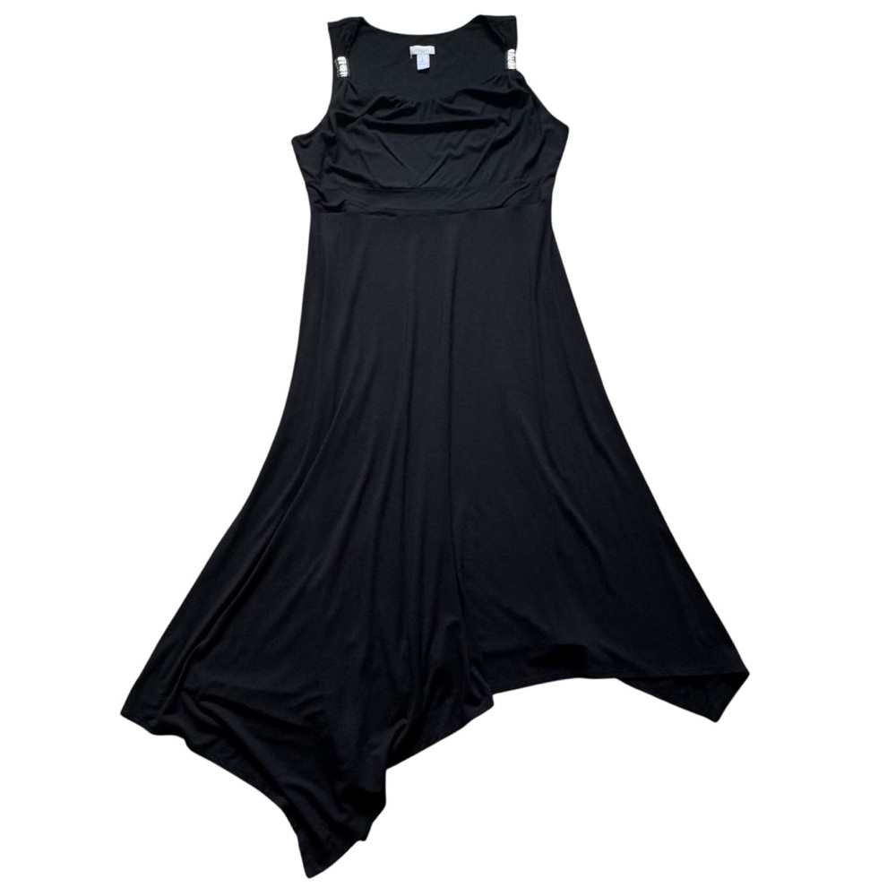 Chico's Black Asymmetrical Empire Waist Sleeveless Midi Dress Medium